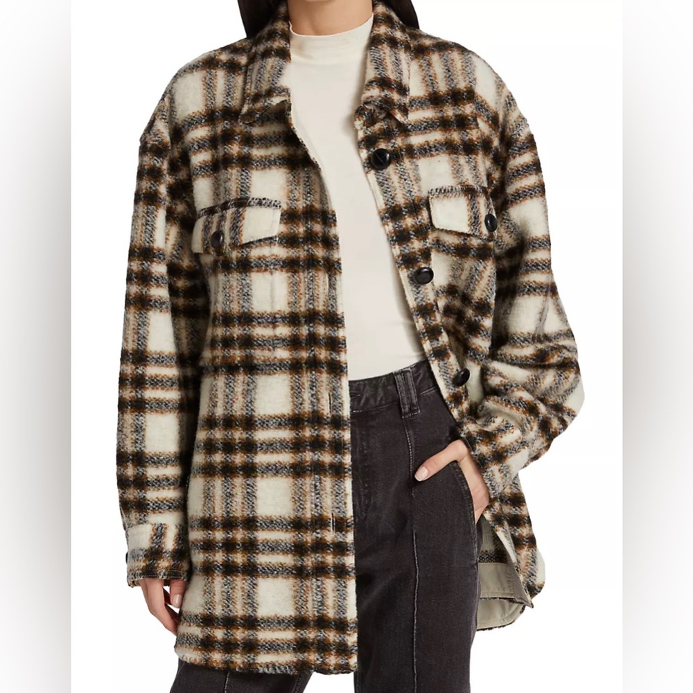 Isabel Marant Étoile Coat Harveli Plaid Wool-Blend in Ecru Women’s Size Small